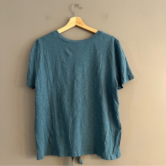 Synergy Organic Clothing Top Short Sleeve Tie Knot Detail Teal Sz XL * Hole - Picture 2 of 11
